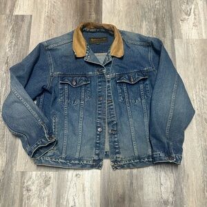 Vintage 90s Timerland Weather gear Jean Jacket Leather Collar Size Large